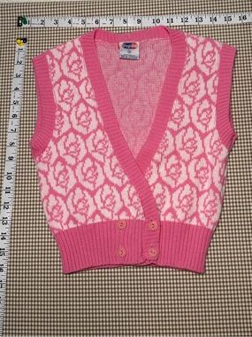 Vintage Popsicle Pink Knit Sweater Vest Girls Size 5 90s Floral